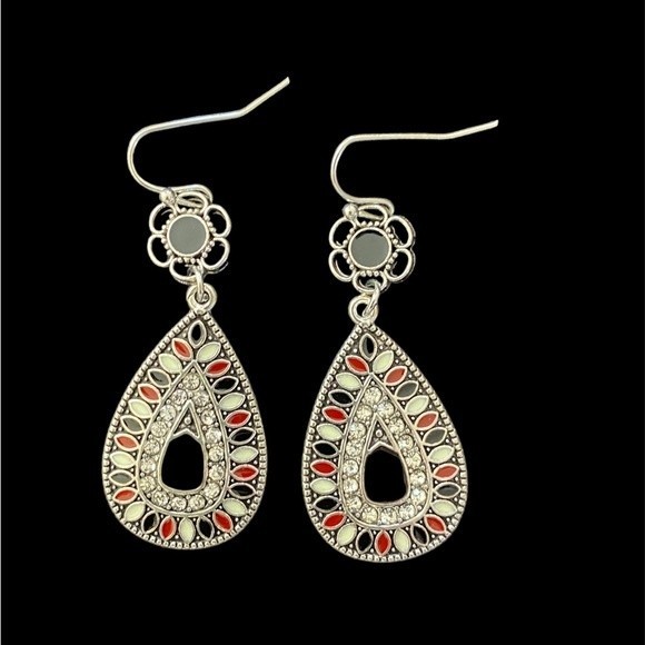 Boho Blackjack Large rhinestone teardrop earrings - Picture 2 of 6